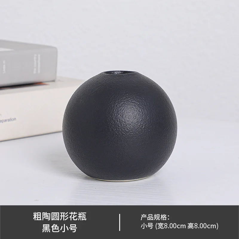 Black and White Ceramic Ball Vase for Hydroponic Flower Decor