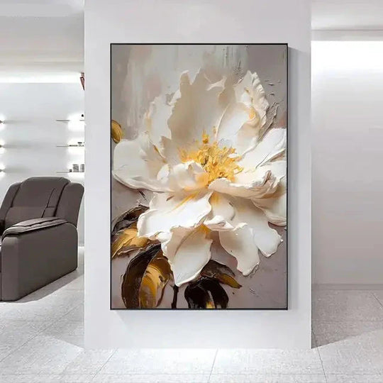Big White Floral Canvas Wall Art Modern Botanical Decor