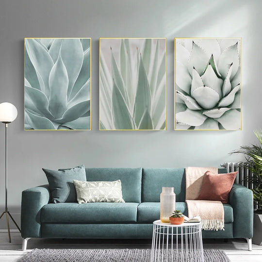 Cactus Botanical Canvas Wall Art Green Leaf Print