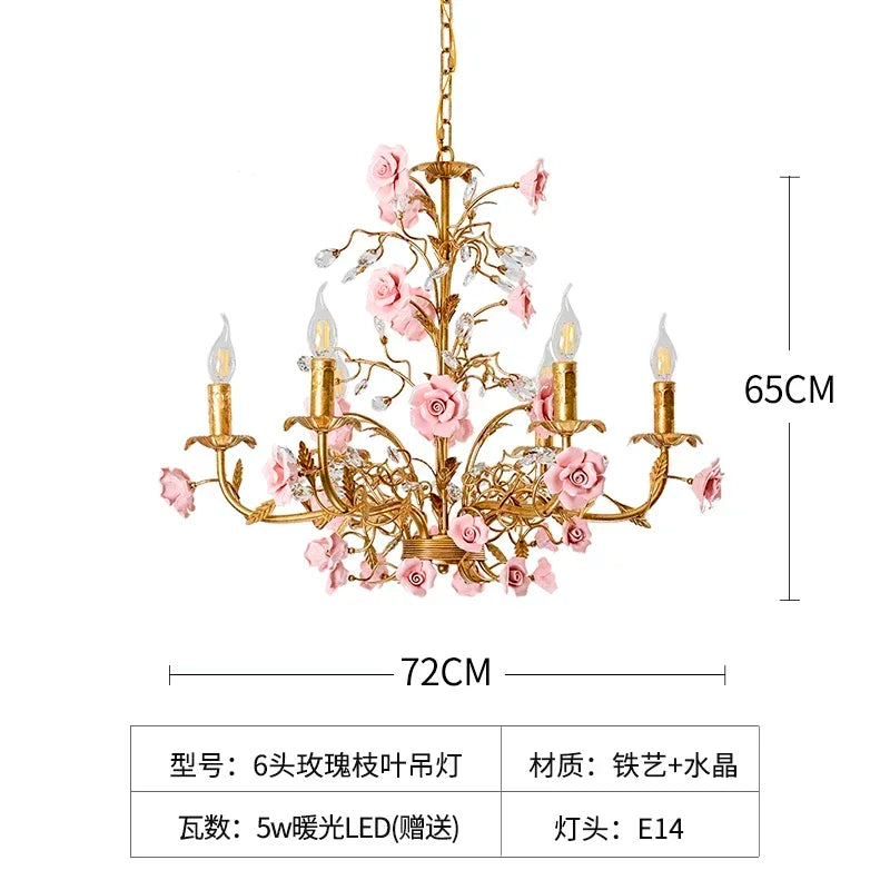 French Retro Pastoral Rose Ceiling Chandelier – Candle Style Lighting