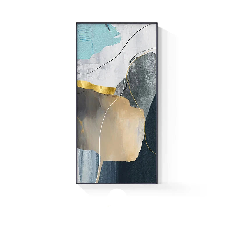 Colorful Golden Flash Geomorphic Abstract Canvas Wall Art Unframed