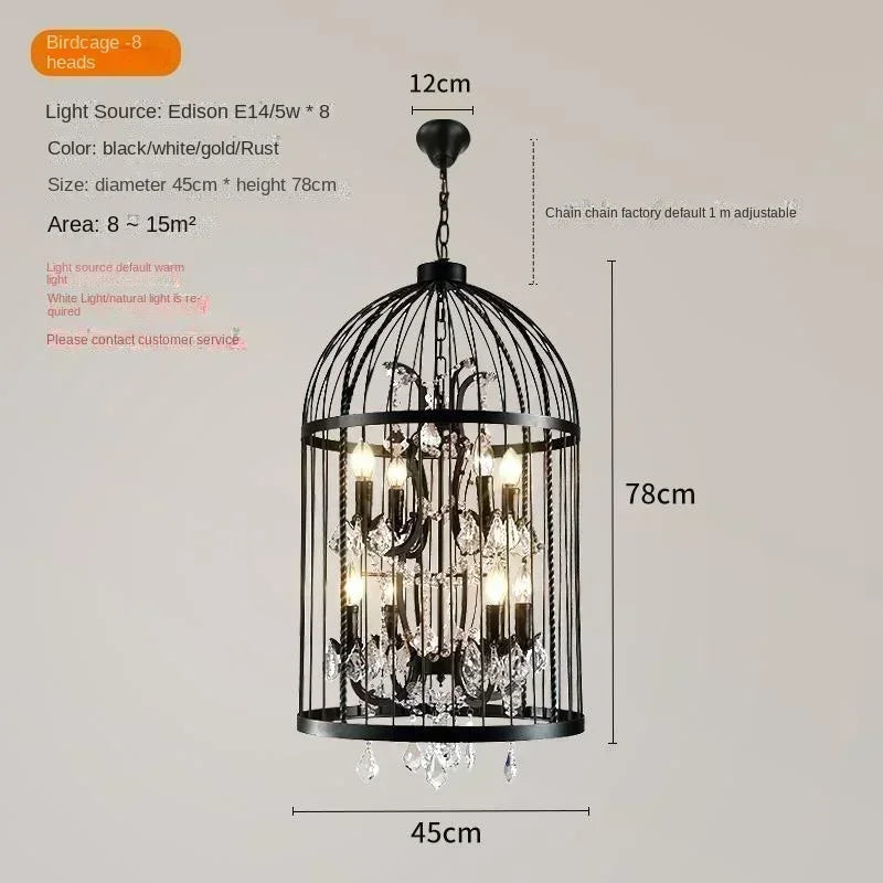 Birdcage Iron Crystal LED Pendant Lamp