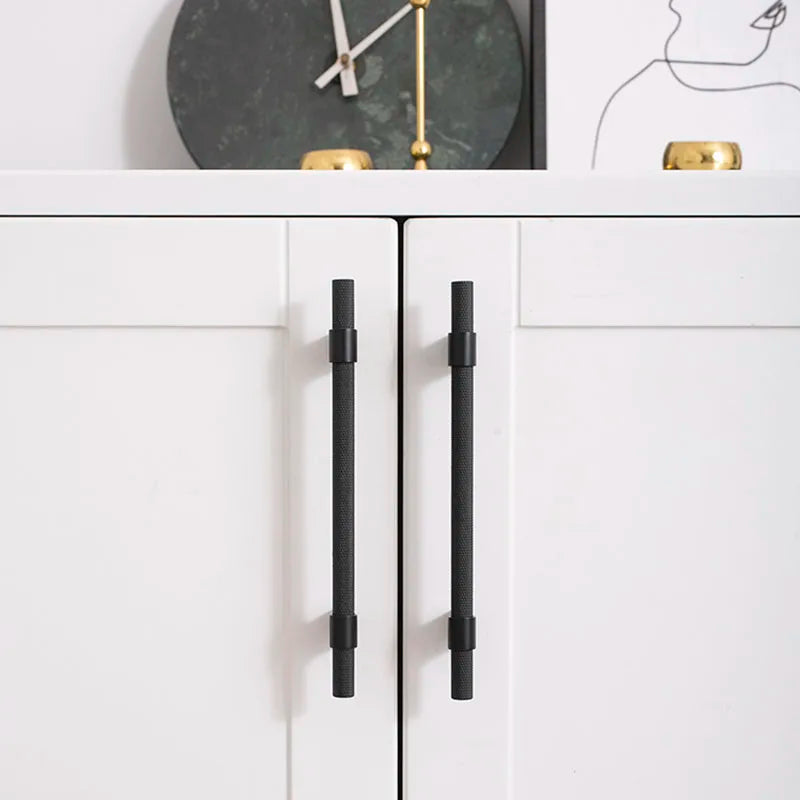 Gold and Black Textured Brass Handles – Modern Mesh Pulls and Knobs for Furniture