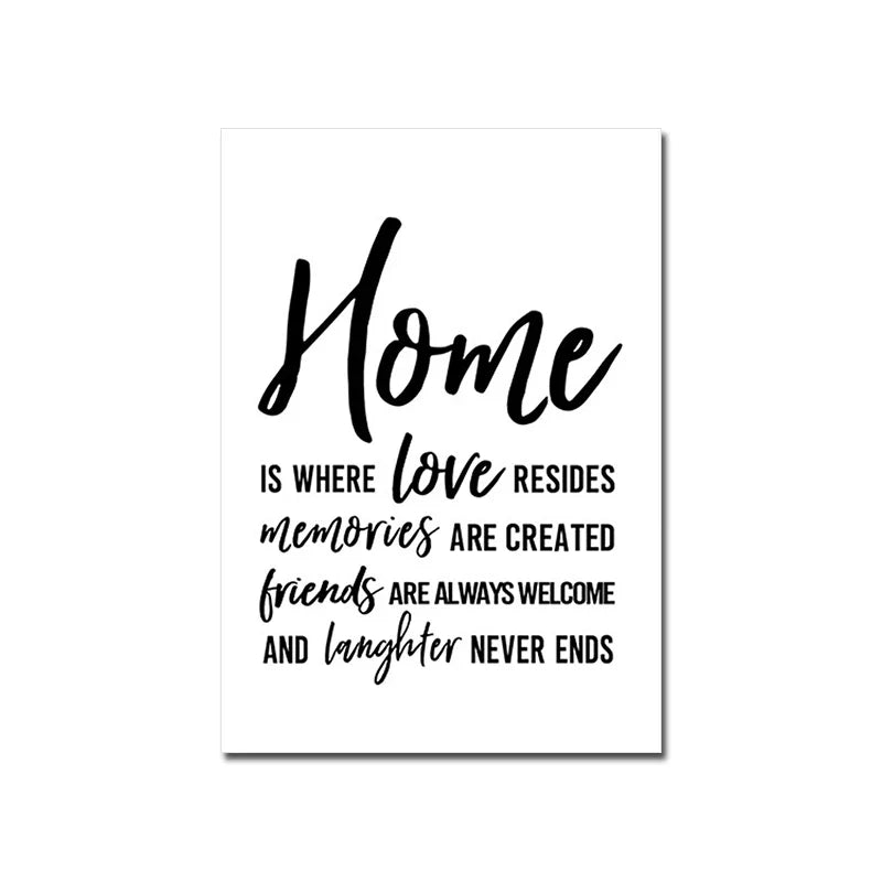 Love Family Home Quote Black White Canvas Wall Art
