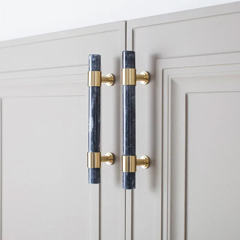 Natural Marble and Crystal T-Bar Cabinet Handles – Modern Brass Knobs and Pulls