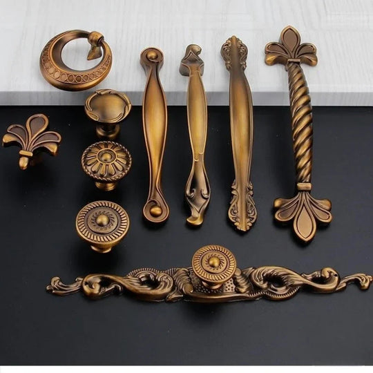 Antique Yellow Bronze Cabinet Handles – Brushed Vintage Drawer Pulls