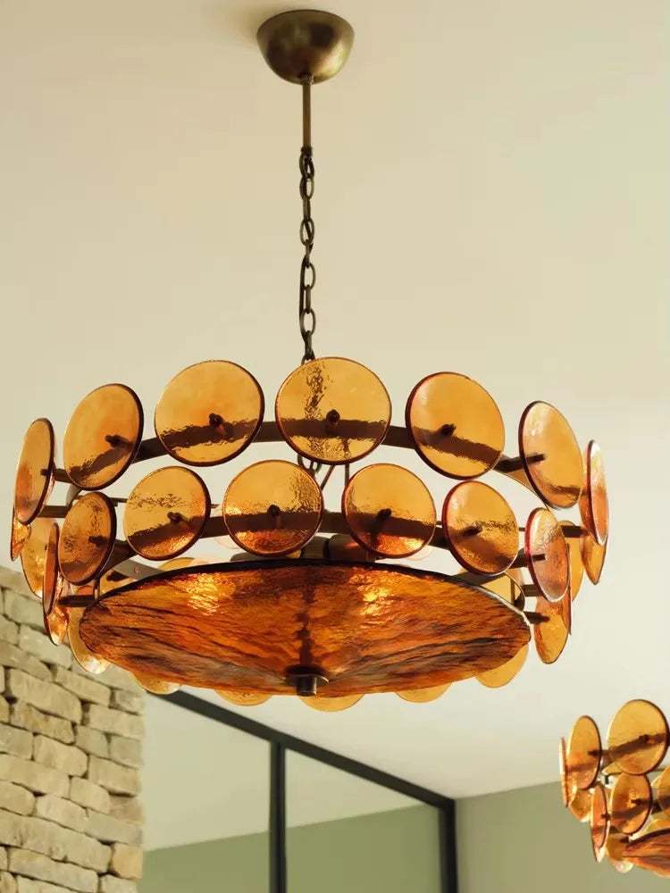 French Retro Colored Glass Pendant Light for Living & Dining Room