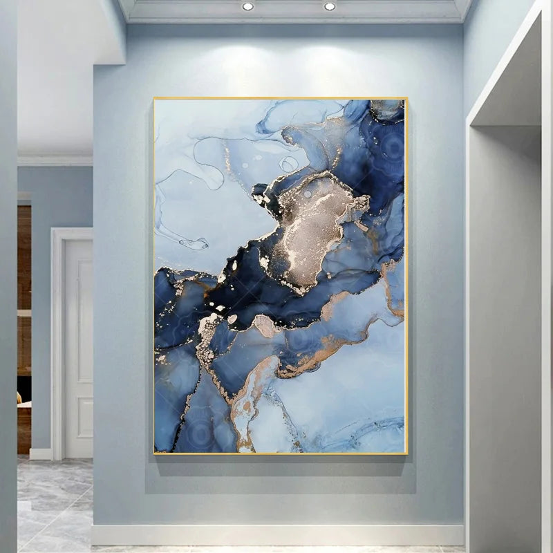 Shades of Blue Liquid Marble Abstract Canvas Wall Art