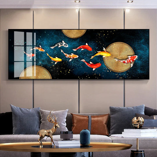 Abstract Golden Fish Wide Format Canvas Wall Art
