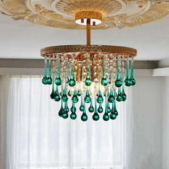 Modern French Crystal Chandelier Water Drop Pendant Ceiling Light