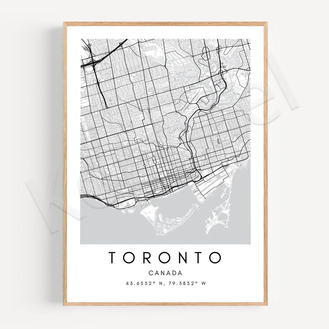 Minimalist Black White City Map Wall Art Canvas Print