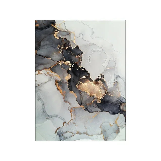 Black Gold Gray Marble Abstract Wall Art Canvas Print