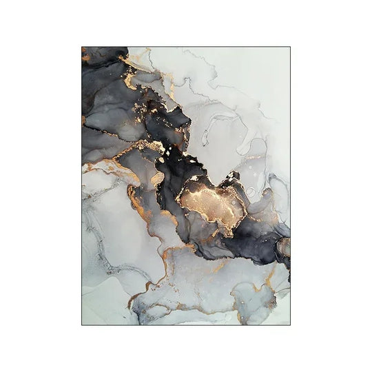 Black Gold Gray Marble Abstract Wall Art Canvas Print