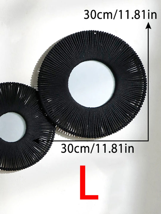 Round Hanging Wall Mirror with Woven Hemp Rope Decor