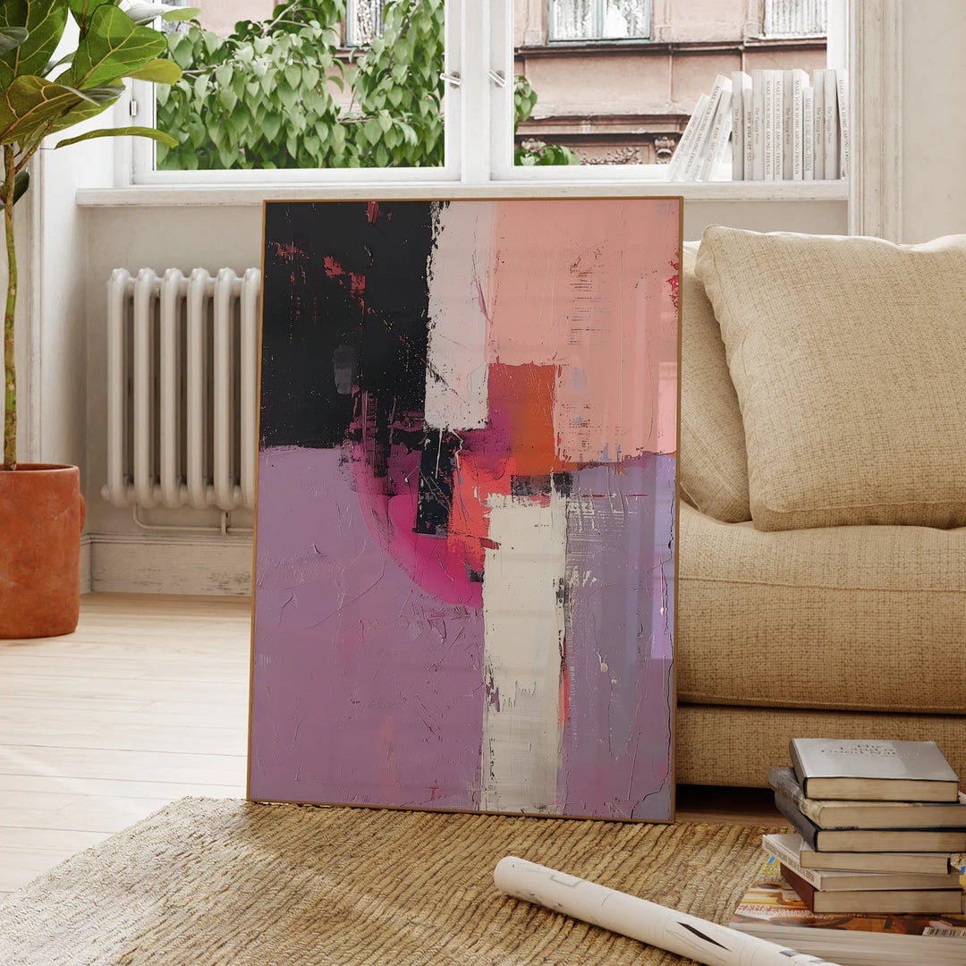 Modern Pink Black Purple Color Block Abstract Wall Art