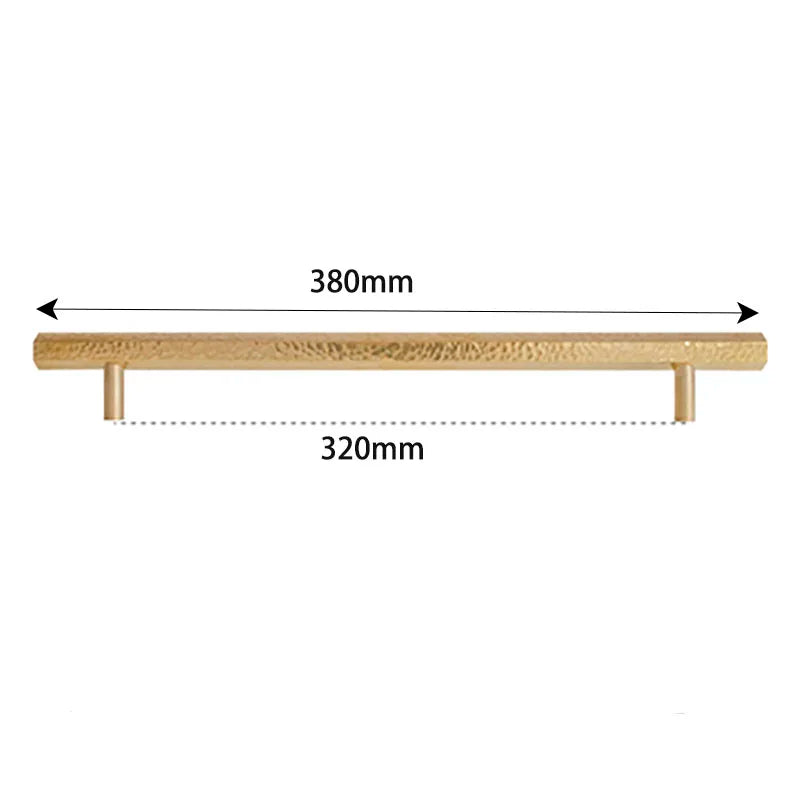 LUX Brass Hammered Hexagonal T-Bar Handles – Long Pulls for Cabinets and Wardrobes (600–1000mm)