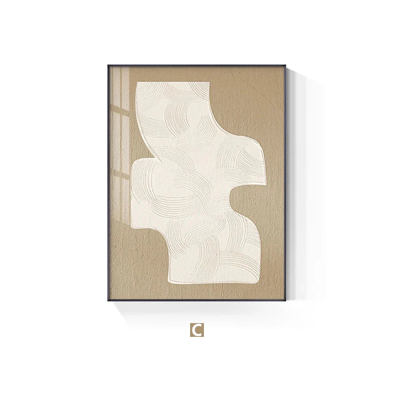 Minimalist Abstract Cream Beige Geometric Canvas Wall Art Unframed