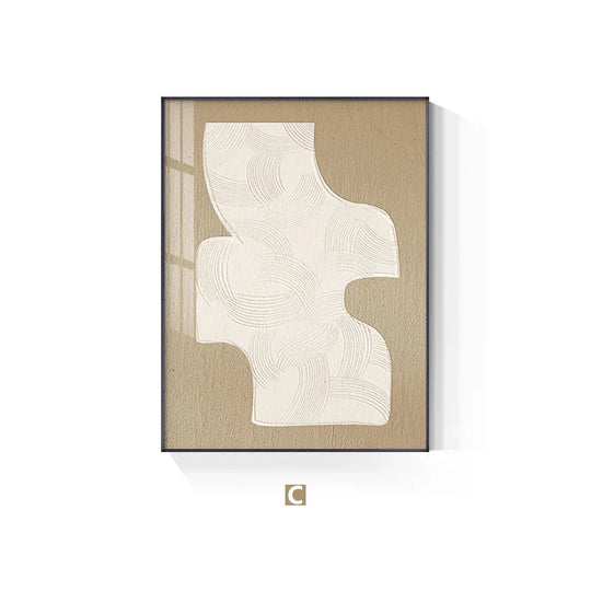 Minimalist Abstract Cream Beige Geometric Canvas Wall Art Unframed