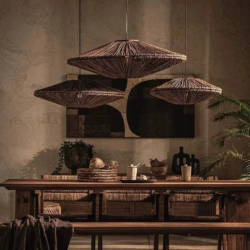 Wabi Sabi Rattan Pendant Light Handcrafted Vintage Ceiling Lamp
