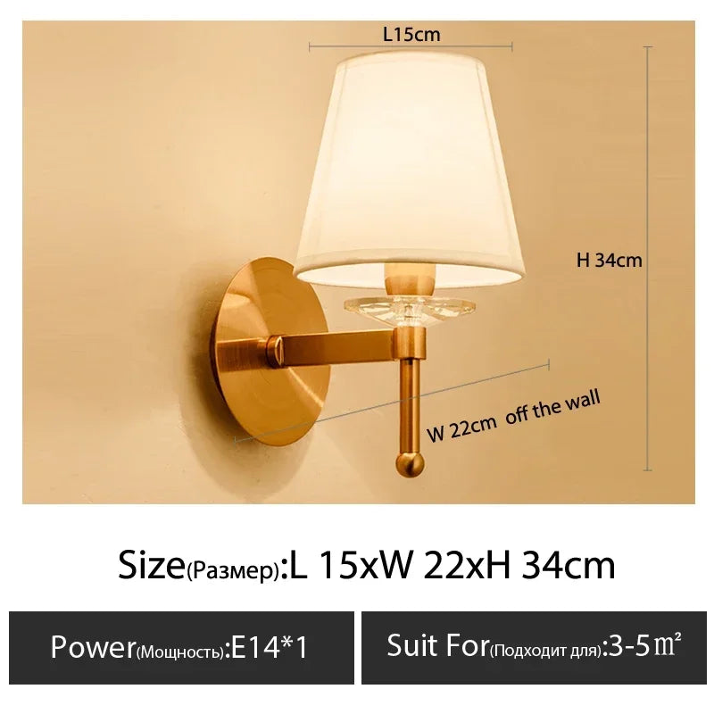 European Style Copper LED Wall Lamp for Bedroom & Living Room