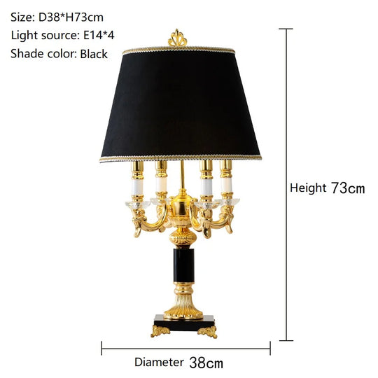 Luxury Black Crystal Table Lamp for Bedroom & Living Room