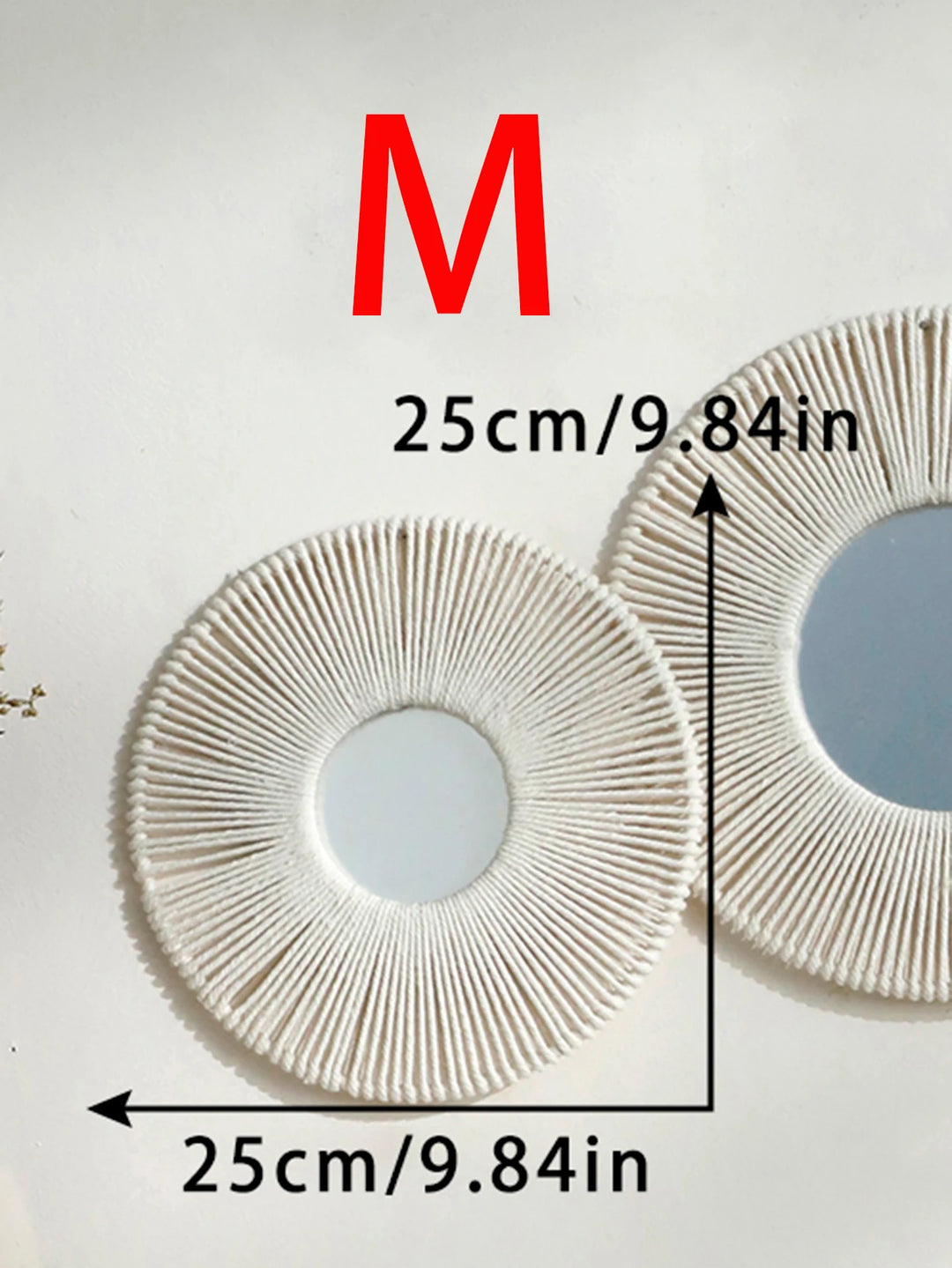 Round Hanging Wall Mirror with Woven Hemp Rope Decor