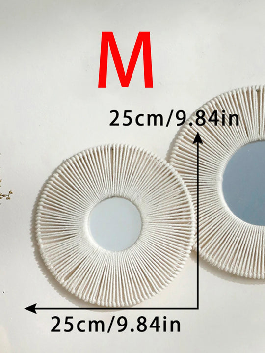 Round Hanging Wall Mirror with Woven Hemp Rope Decor