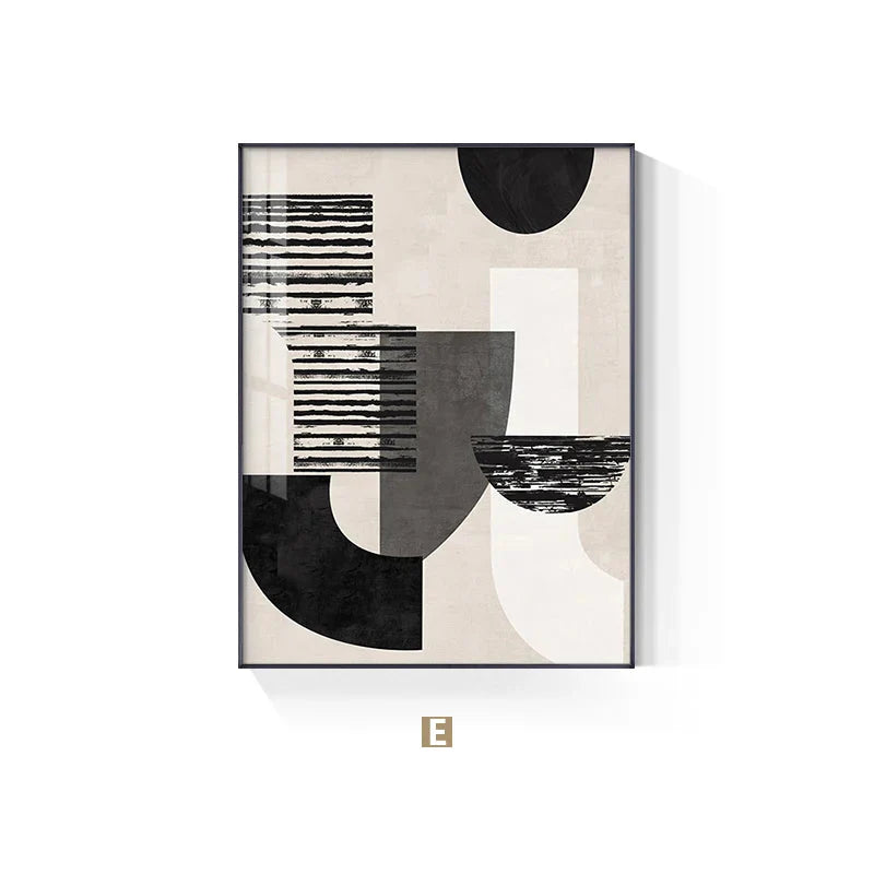 Neutral Black Beige Grey Abstract Geometric Canvas Wall Art Unframed