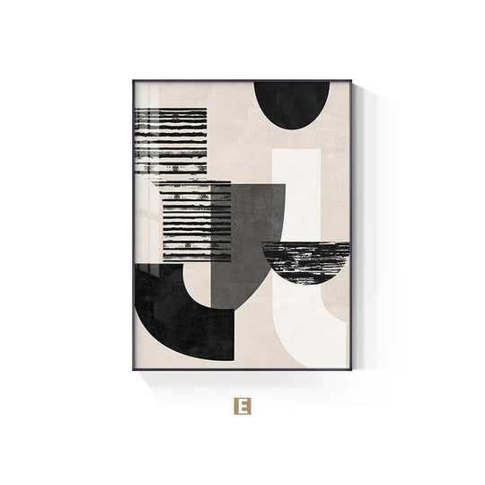 Neutral Black Beige Grey Abstract Geometric Canvas Wall Art Unframed