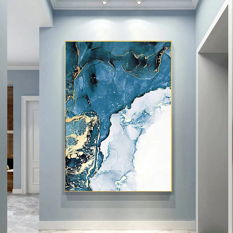 Shades of Blue Liquid Marble Abstract Canvas Wall Art