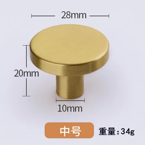 Pure Brass Cabinet Handles – Brushed Gold Single-Hole Knobs