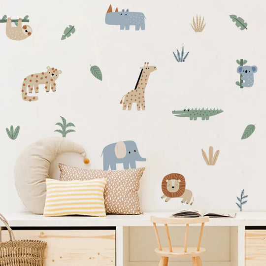 Cartoon Jungle Animals Nursery Wall Stickers