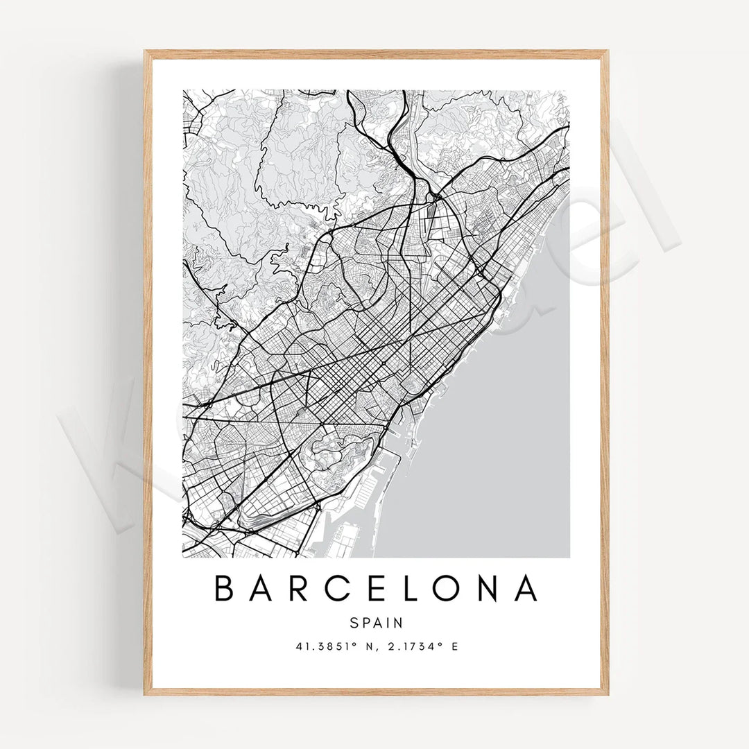 Minimalist Black White City Map Wall Art Canvas Print