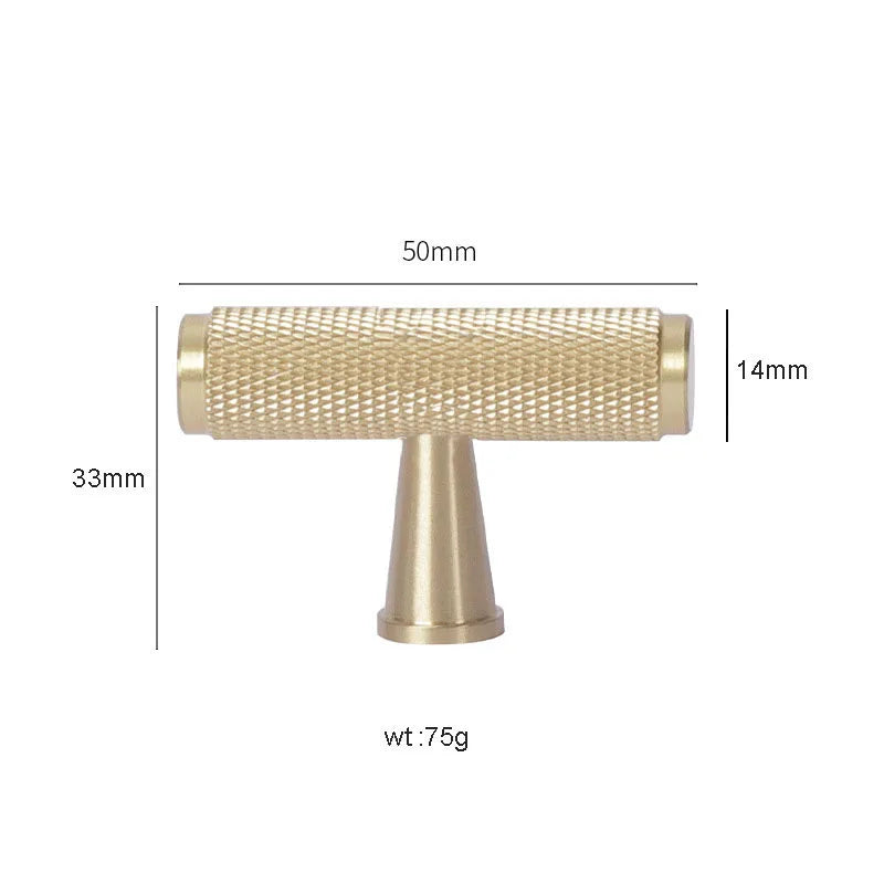 Gold Knurled Brass Cabinet Handles – Modern T-Bar Pulls and Knobs for Furniture