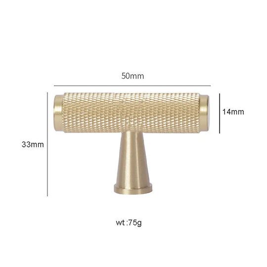 Gold Knurled Brass Cabinet Handles – Modern T-Bar Pulls and Knobs for Furniture