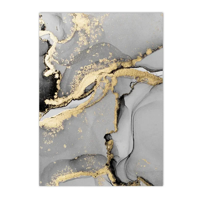 Chic Golden Grey Marble Abstract Canvas Wall Art Set of 3