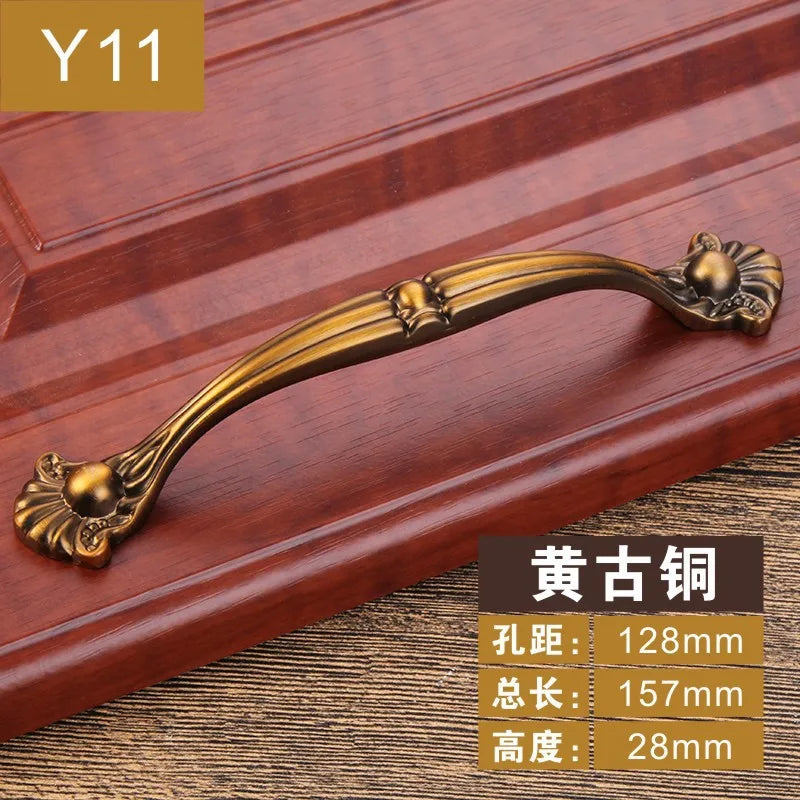 Antique Yellow Bronze Cabinet Handles – Brushed Vintage Drawer Pulls