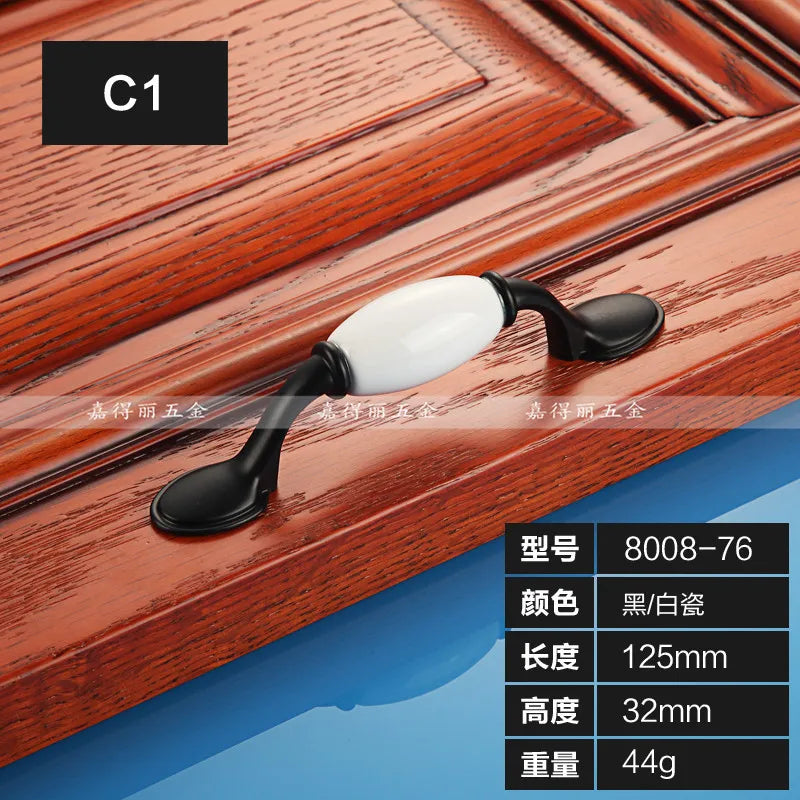 European Ceramic Cabinet Handles – Black and White Pulls for Furniture