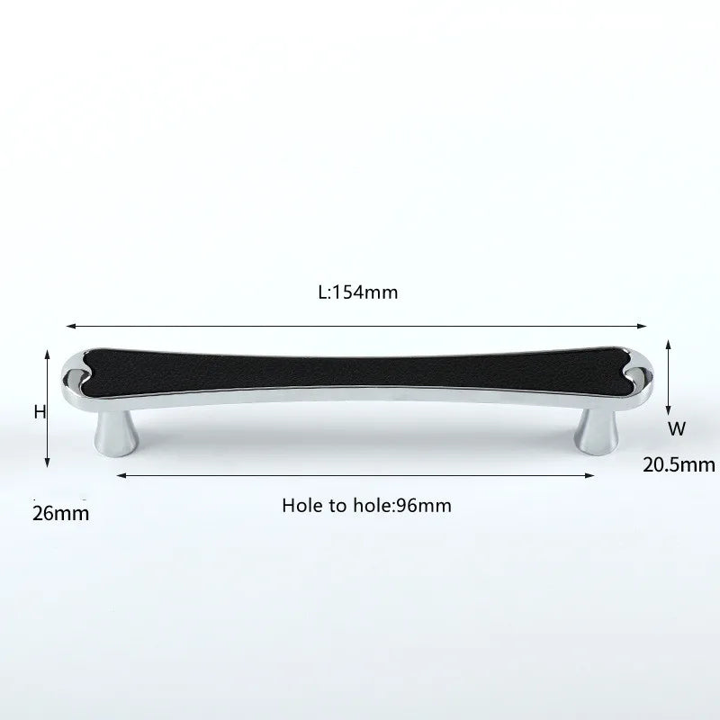 Modern Black and Red Leather Cabinet Handle – Zinc Alloy Pulls for Wardrobes and Cupboards (96mm/128mm)