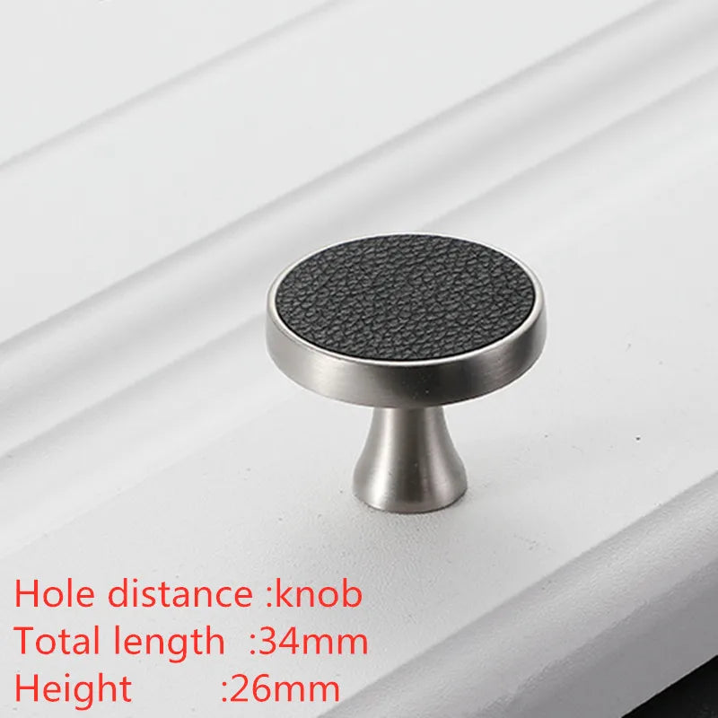 Modern Leather and Zinc Alloy Cabinet Handle – Elegant Pulls for Kitchen, Wardrobe, and Furniture (96mm)