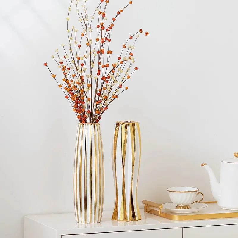 Water Gold Ceramic Decorative Vase for Living Room and Entrance