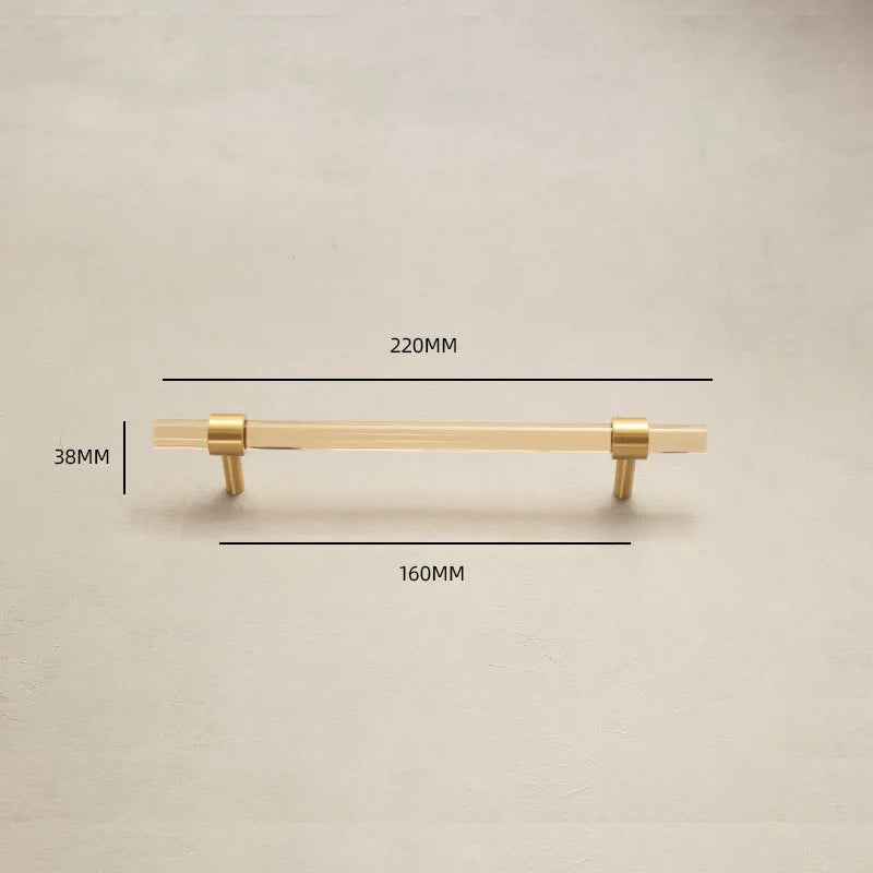 Champagne Acrylic and Brass Cupboard Handles – Modern T-Bar Pulls for Furniture