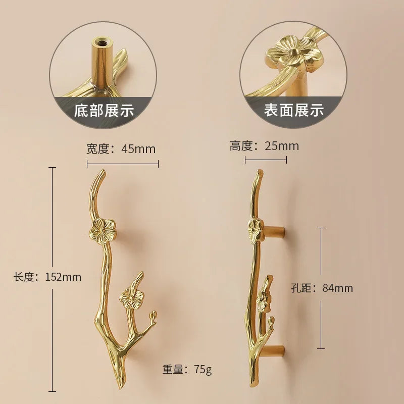 Luxury Brass Flower and Leaf Cabinet Handles – Chinese-Style Decorative Pulls