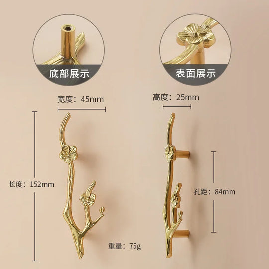 Luxury Brass Flower and Leaf Cabinet Handles – Chinese-Style Decorative Pulls