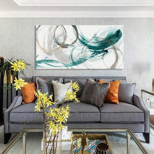 Abstract Minimalist Golden Grey Green Flowing Canvas Wall Art Unframed