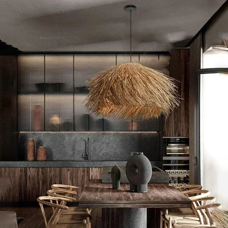 Handwoven Rattan Pendant Light Wicker Ceiling Lamp for Living Room