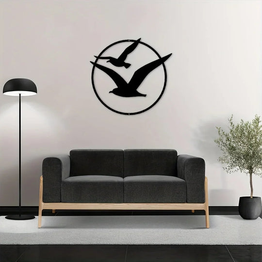 Seaside Seagulls Black Metal Wall Art Decor