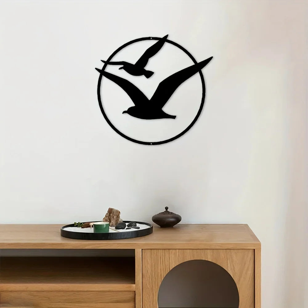 Seaside Seagulls Black Metal Wall Art Decor