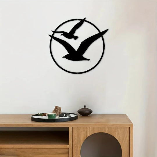 Seaside Seagulls Black Metal Wall Art Decor