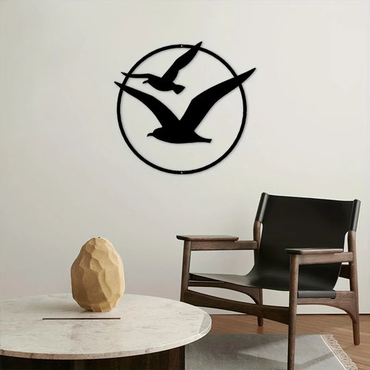 Seaside Seagulls Black Metal Wall Art Decor